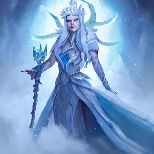 Image similar to ice queen, ice throne, epic fantasy style, in the style of Greg Rutkowski, hearthstone artwork