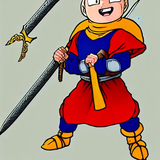 Prompt: medieval holy crusader beaver, original Akira Toriyama character design, holding an enormous sword, color pencil sketch, Akira Toriyama style