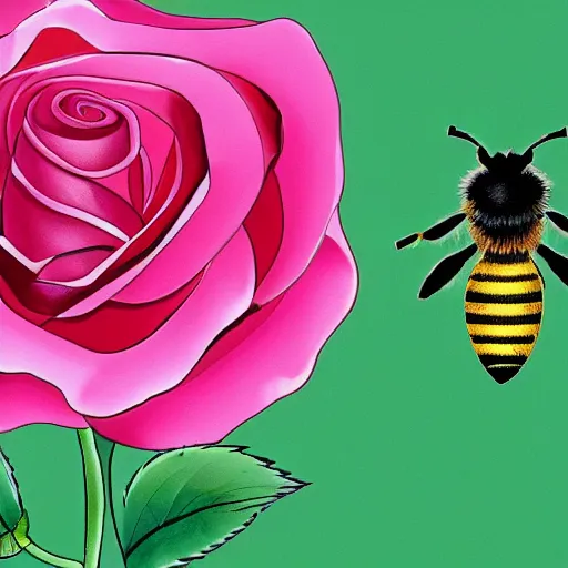 Prompt: a beautiful illustration of a rose with a bee sitting on it like maja the bee