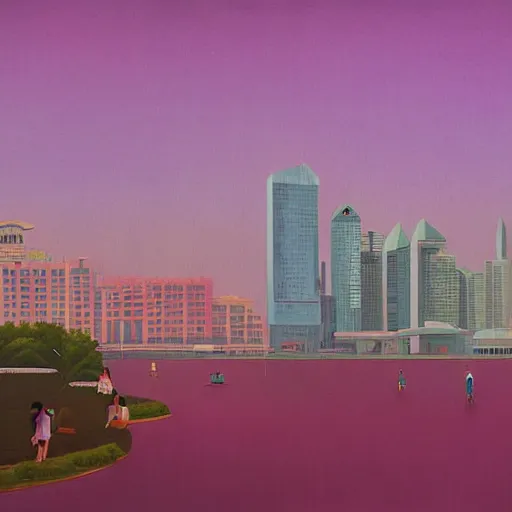 Prompt: the singapoore skyline painted by hsiao ron cheng