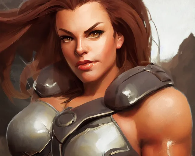 Prompt: portrait of brigitte from overwatch as a beautiful female bodybuilder amazon with plump lips, elegant, fantasy, hd shot, digital portrait, beautiful, artstation, comic style, by artgerm, guy denning, jakub rozalski, magali villeneuve and charlie bowater