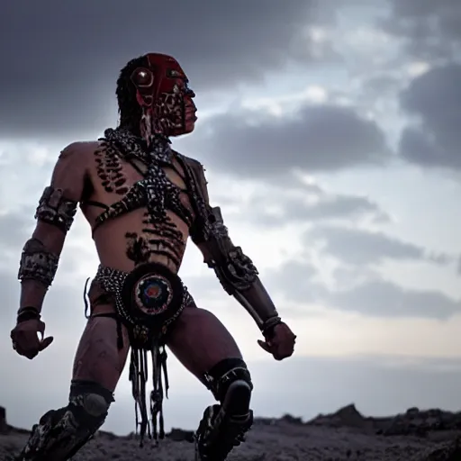 Image similar to movie still of aztec cyborg, cinematic composition, cinematic light, by alejandro jodorosky