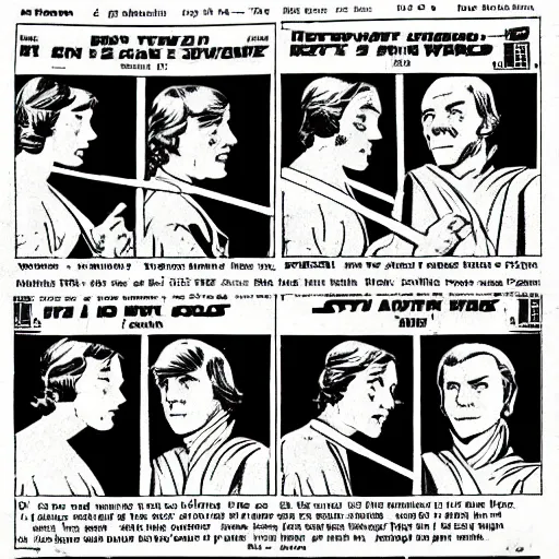 Prompt: star wars ( 1 9 7 7 ) as a 1 9 2 0 s newspaper comic strip, national archives scan