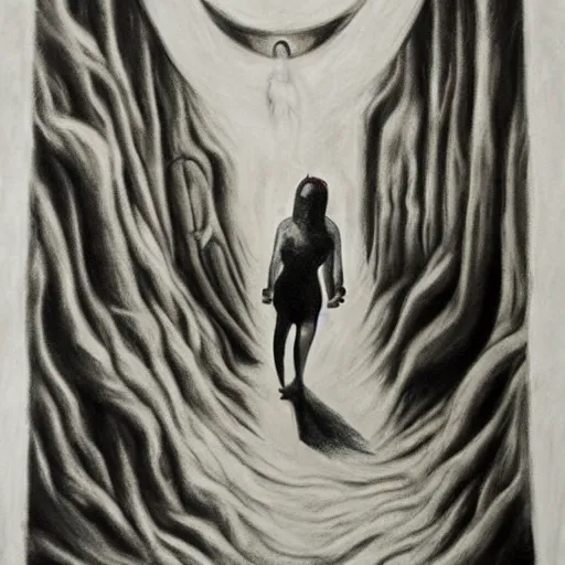 Image similar to surrealism charcoal painting of the end of the world., horror,