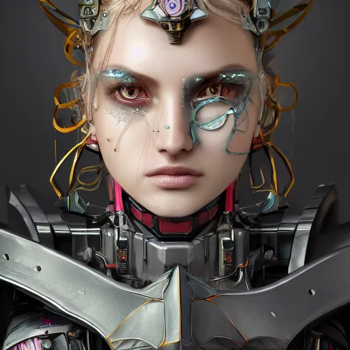 Image similar to studio portrait of lawful good colorful female holy mecha paladin absurdly beautiful, elegant, young sensual graceful woman, ultrafine hyperrealistic detailed face illustration by kim jung gi, irakli nadar, intricate linework, sharp focus, bright colors, matte, octopath traveler, final fantasy, unreal engine highly rendered, global illumination, radiant light, intricate environment