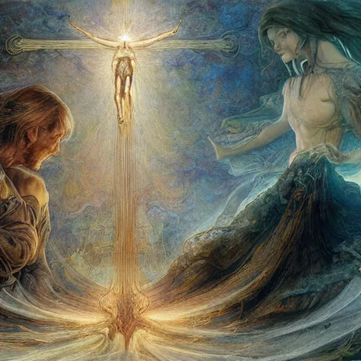 Prompt: disasterpiece truth disciples holy estrangement, by Edgar Maxence and Ross Tran and Michael Whelan and Da Vinci and J.M.W Turner, metal watercolor intricate line drawings, sacred chords, 4k resolution