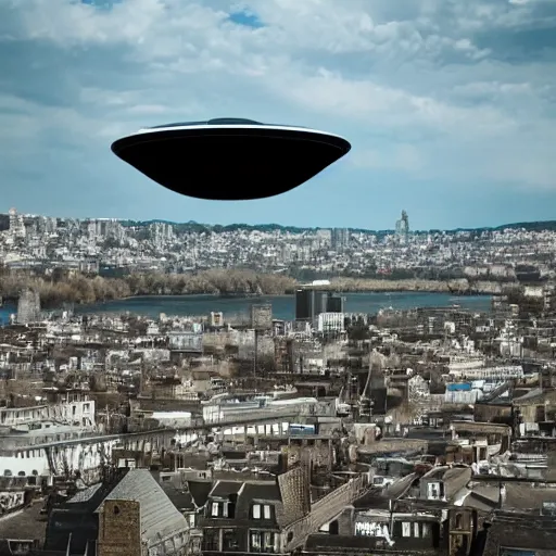 Prompt: a ufo landing in a city