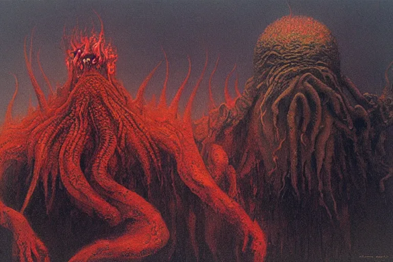 Image similar to Cthulhu burning Zdzislaw Beksinski, highly detailed