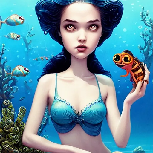 Image similar to Lofi aquatic portrait Pixar style by Joe Fenton and Stanley Artgerm and Tom Bagshaw and Tim Burton