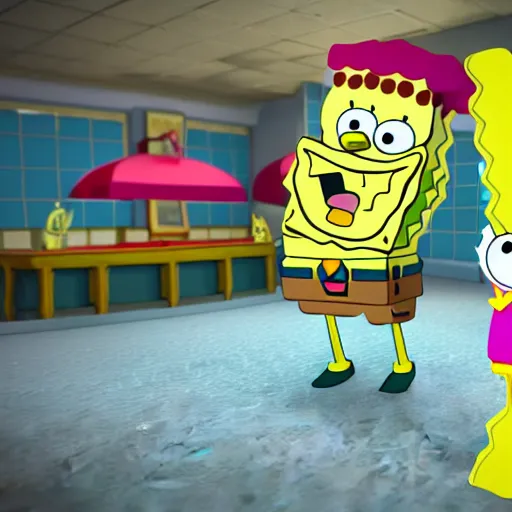 Prompt: a 3 d render of spongebob at the krusty krab