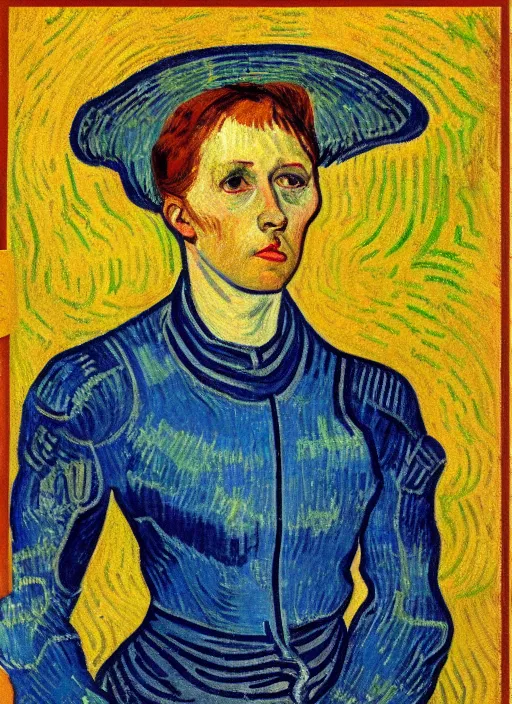 Image similar to !! portrait of joan d'arc!! by van gogh, detailed expressionist oil painting masterpiece with detailed face, 8 k resolution, smooth, sharp focus