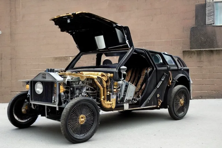 Prompt: steampunk 1 9 2 2 delorean
