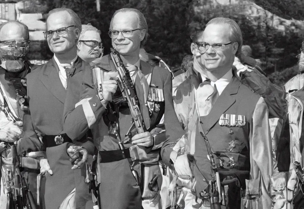 Image similar to carl xvi gustaf gta loadingscreen, stephen bliss