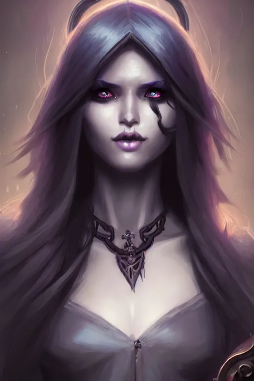 Image similar to Character concept portrait art of a female Drow necromancer, scythe, pretty face, long dark hair, by Stanley Artgerm Lau, WLOP, Rossdraws, James Jean, Andrei Riabovitchev, Marc Simonetti, and Sakimichan, tranding on artstation