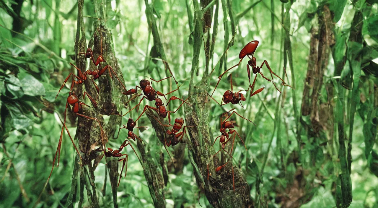 Prompt: incredible ant human in the jungle, by the best photographer of national geographic, scientific photo, hight quality, realistic light, kodachrome 6 4, hiperdetailed