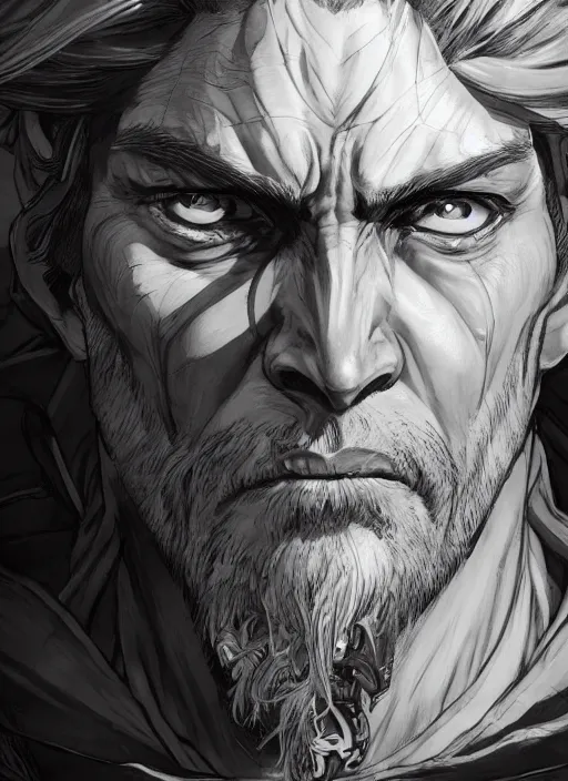 Image similar to close up portrait of anduin wrynn, powerful, domineering, stoic, masterful, intense, ultrafine hyperdetailed illustration by kim jung gi, irakli nadar, intricate linework, sharp focus, octopath traveler, yoji shinkawa, highly rendered, detailed, concept art