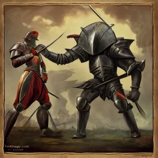 Image similar to knight fighting a giant mantis, epic battle