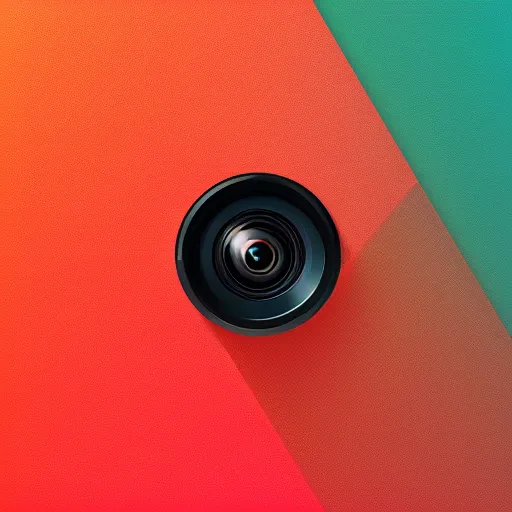 Prompt: app icon of a camera lens, mate colors, material design, minimalist