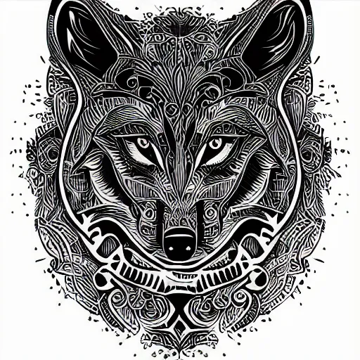 Image similar to tattoo stencil. pencil line drawing, black and white vector, wolf