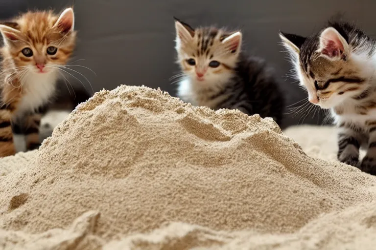 Image similar to kittens building a sand castle