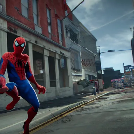 Image similar to Screenshot from the PC game Payday 2 demonstrating the Spiderman crossover