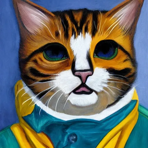 Image similar to cat with a stylish jacket, painting