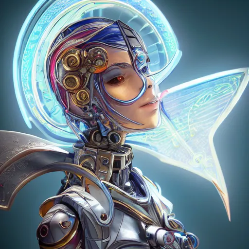 Image similar to studio portrait of lawful good colorful female holy mecha paladin absurdly beautiful, elegant, young sensual graceful woman, ultrafine hyperrealistic detailed face illustration by kim jung gi, irakli nadar, intricate linework, sharp focus, bright colors, matte, octopath traveler, final fantasy, unreal engine highly rendered, global illumination, radiant light, intricate environment