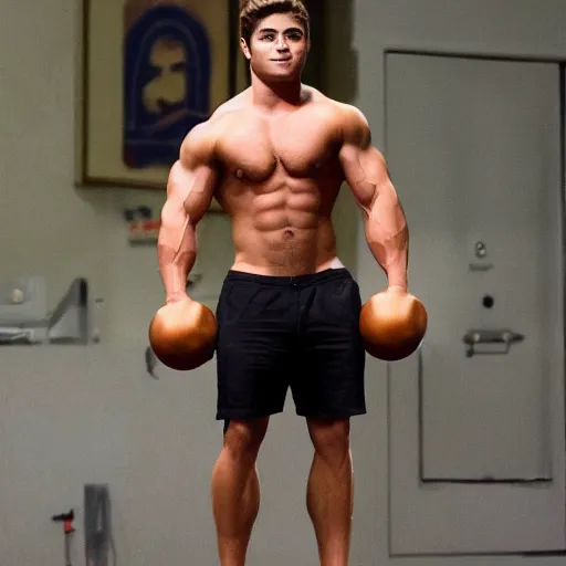 Prompt: Zac Efron as a bodybuilder 4k hd