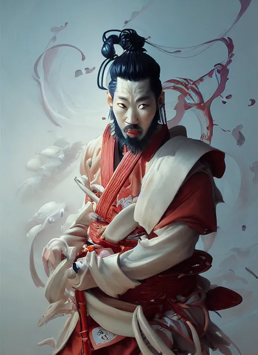 Prompt: subsurface scattering, white, koi, samurai deity with floating hands, by jesper ejsing, james jean, justin gerard, tomasz alen kopera, cgsociety and fenghua zhong, highly detailed, rim light, cinematic lighting, illustration, art, octane render, very coherent, cinematic, hyper realism, high detail, 8 k