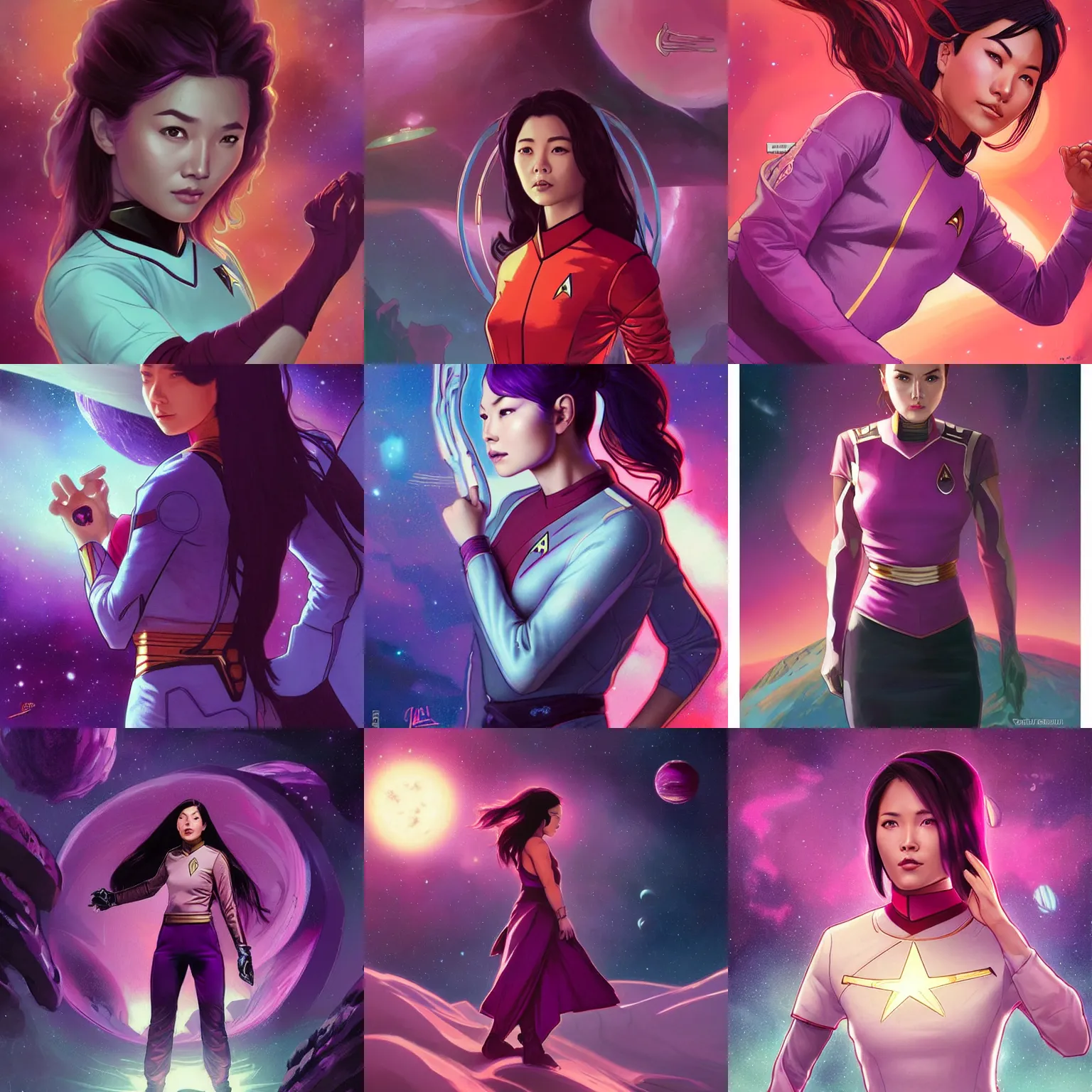 An Female Asian Star Trek Red Shirt Exploring Purple Stable Diffusion 