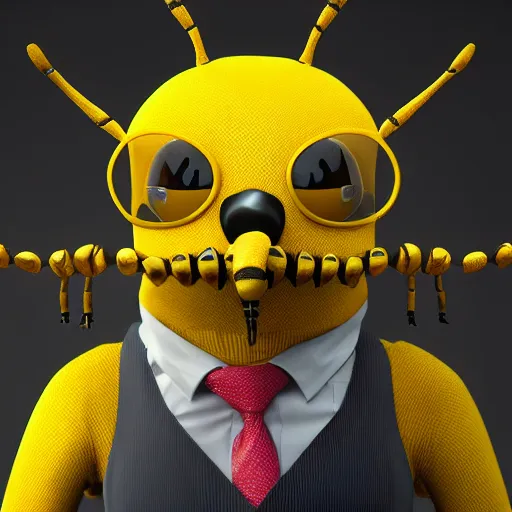 Prompt: a hyperdetailed anthropomorphic serious bee in a business suit in three quarters perspective, high detail, 8 k, super texture, hyperrealistic, cryengine, vray, textured