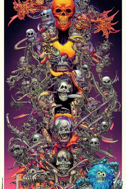 Image similar to poster of crazy roborts skeletor, by yoichi hatakenaka, masamune shirow, josan gonzales and dan mumford, ayami kojima, takato yamamoto, barclay shaw, karol bak, yukito kishiro