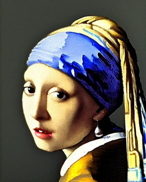 Prompt: Girl with a Pearl Earring Painting by Johannes Vermeer but it is a pear earing instead