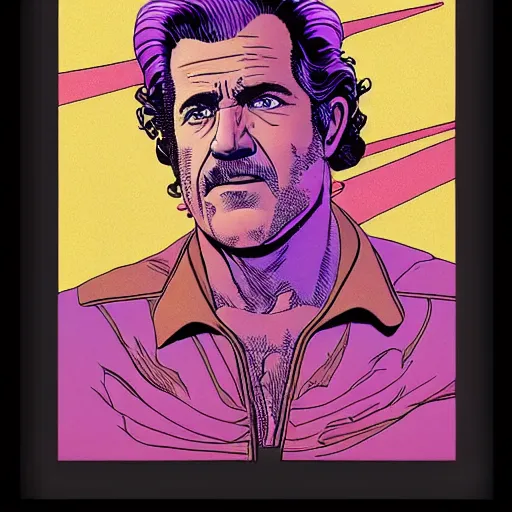 Image similar to mel gibson retro minimalist portrait moebius starwatcher comic by jean giraud, 8 k