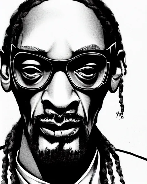 Image similar to portrait of snoop dogg, concept art, sumi - e style, intricate linework, artstation, trending, highly detailed, smooth, focus, art by yoji shinkawa,