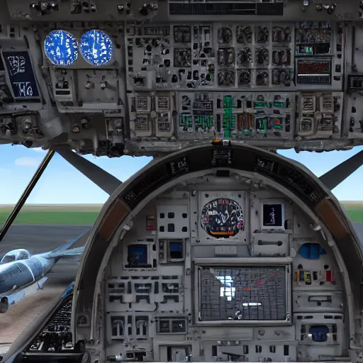 Prompt: f - 2 5 cockpit, detailed, photorealistic, glass cockpit, unreal engine render, 8 k, military aviation photo