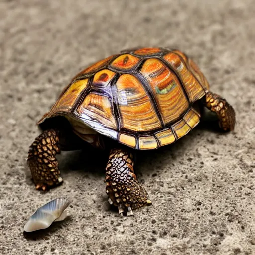 Image similar to ultra detail box turtle king with a mother of pearl shell