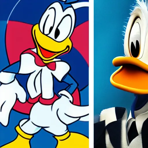 Prompt: mix between donald duck and human