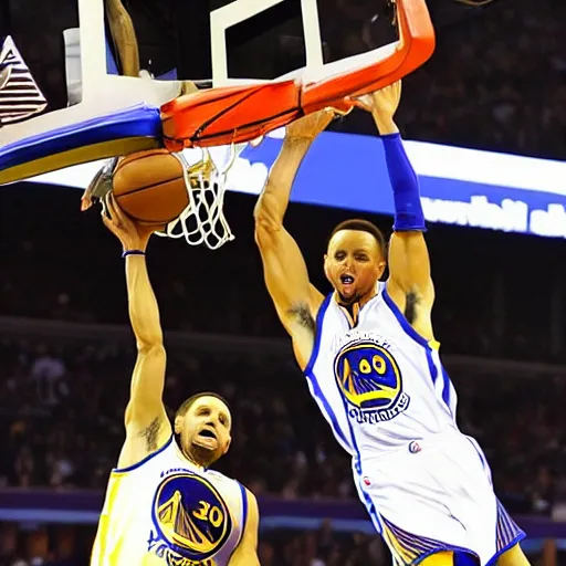 Prompt: steph curry dunking, basketball