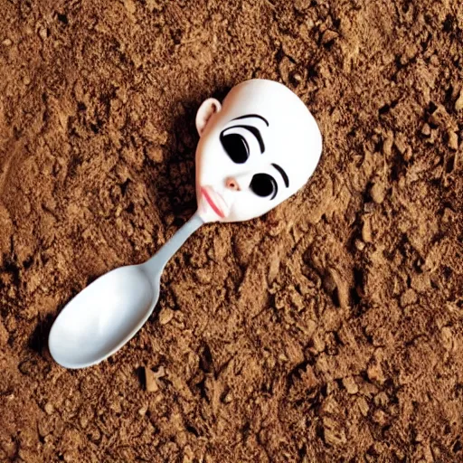 Image similar to slappy the dummy digging into the floor with a spoon