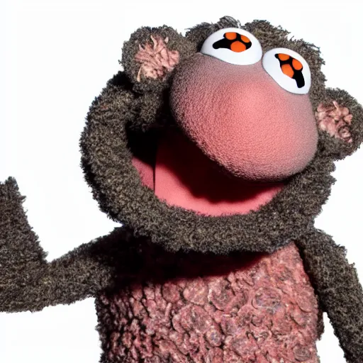 Image similar to muppet looking at a pile of human internal organs