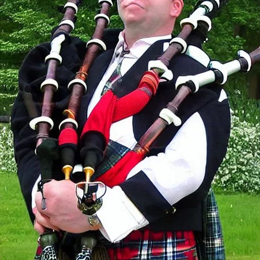 Prompt: bagpipes made from a urinary catheter collection system and clear tubing!