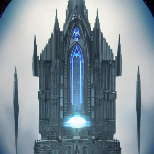 Prompt: cathedral-like space battleship gothic