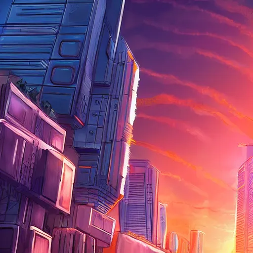 Image similar to A comit about to hit a futuristic city on earth, sunset time, epic, digital painting