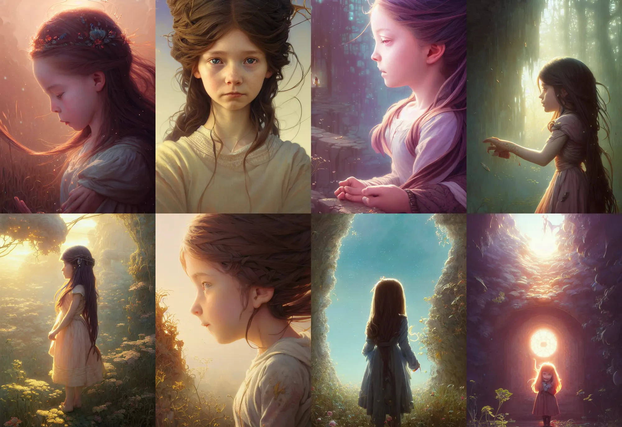 Prompt: highly detailed portrait of a thinking little girl with long hairs, stephen bliss, unreal engine, fantasy art by greg rutkowski, loish, rhads, ferdinand knab, makoto shinkai and lois van baarle, ilya kuvshinov, rossdraws, tom bagshaw, alphonse mucha, global illumination, radiant light, detailed and intricate environment