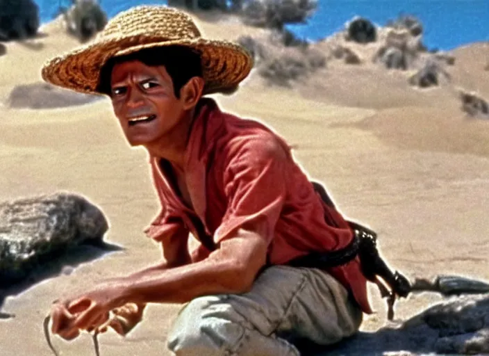 Image similar to a film still of luffy in lawrence of arabia ( 1 9 6 2 ), technicolor