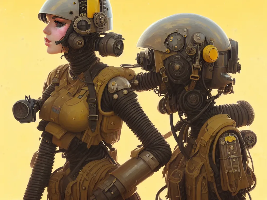 Image similar to portrait of dieselpunk blackpink lisa soldier girl, helmet, yellow mist desert, armored, highly detailed, digital painting, face detail, sharp focus, art, illustrations by loish and ayanamikodon and irakli nadar and rossdraws and wlop