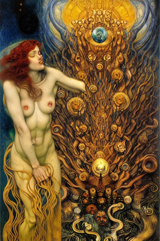 Image similar to Divine Chaos Engine by Karol Bak, Jean Delville, William Blake, Gustav Klimt, and Vincent Van Gogh, symbolist, visionary