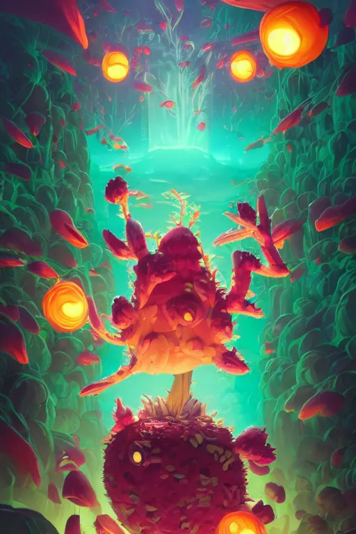 Image similar to roots cactus sushi cristal smurf ghost creature animal sushi cristal very big eye roots cactus elemental flush of force nature micro world fluo fishscale, behance hd by jesper ejsing, by rhads, makoto shinkai and lois van baarle, ilya kuvshinov, rossdraws radiating a glowing aura global illumination ray tracing hdr