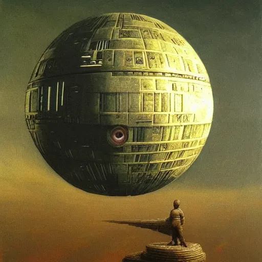 Image similar to star wars death star highly detailed beksinski style painting